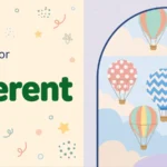 Synonyms for different illustration card, colorful hot-air balloons of different shapes in the sky