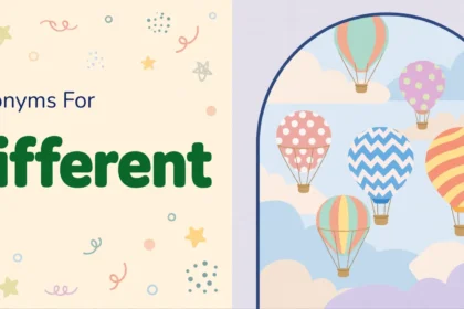 Synonyms for different illustration card, colorful hot-air balloons of different shapes in the sky